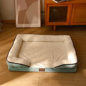 Dog Bed with Memory Foam Dog Couch Sofa and Removable Washable Cover (Color: Urquoise Green and White, size: 33.5*23.6'' Up to 55 lbs)